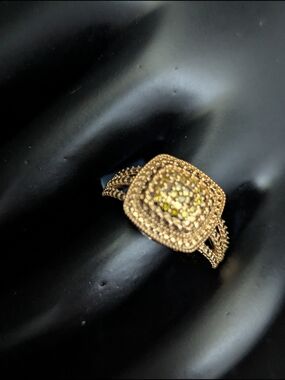 Natural Yellow Diamond Cluster Gold Plated Ring 6.5